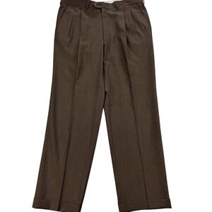 Santorelli Dress Pants Mens 38x33 Brown Wool Pleated Classic Italy Office